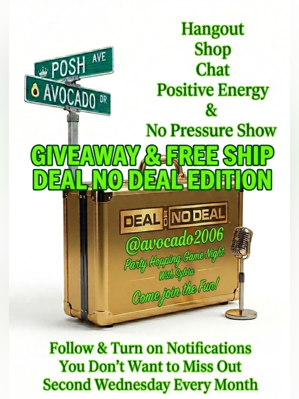Giveaway August 12th WED DEAL No Deal Edition & Free Shipping @avocado2006